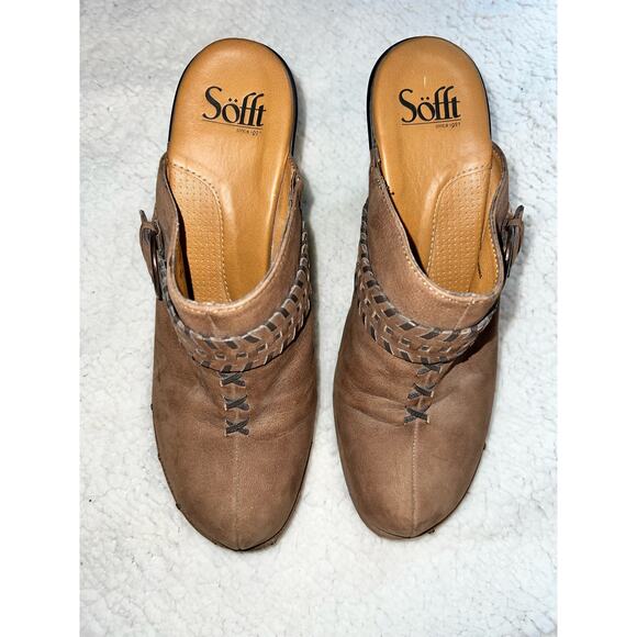 Sofft Brown Suede Leather Heeled Mules Clogs Slip On - size 8.5 - D14 - Picture 3 of 8